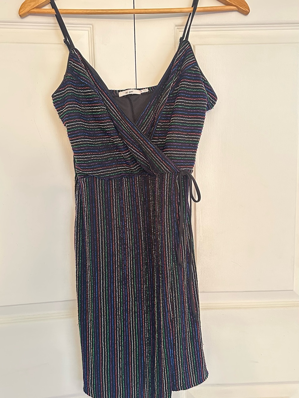 miami Black Multi-Stripe Mini Wrap Dress